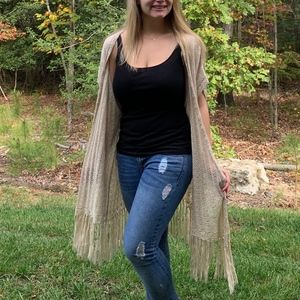 Love Riche Shawl Sweater Short Sleeves with Fringe